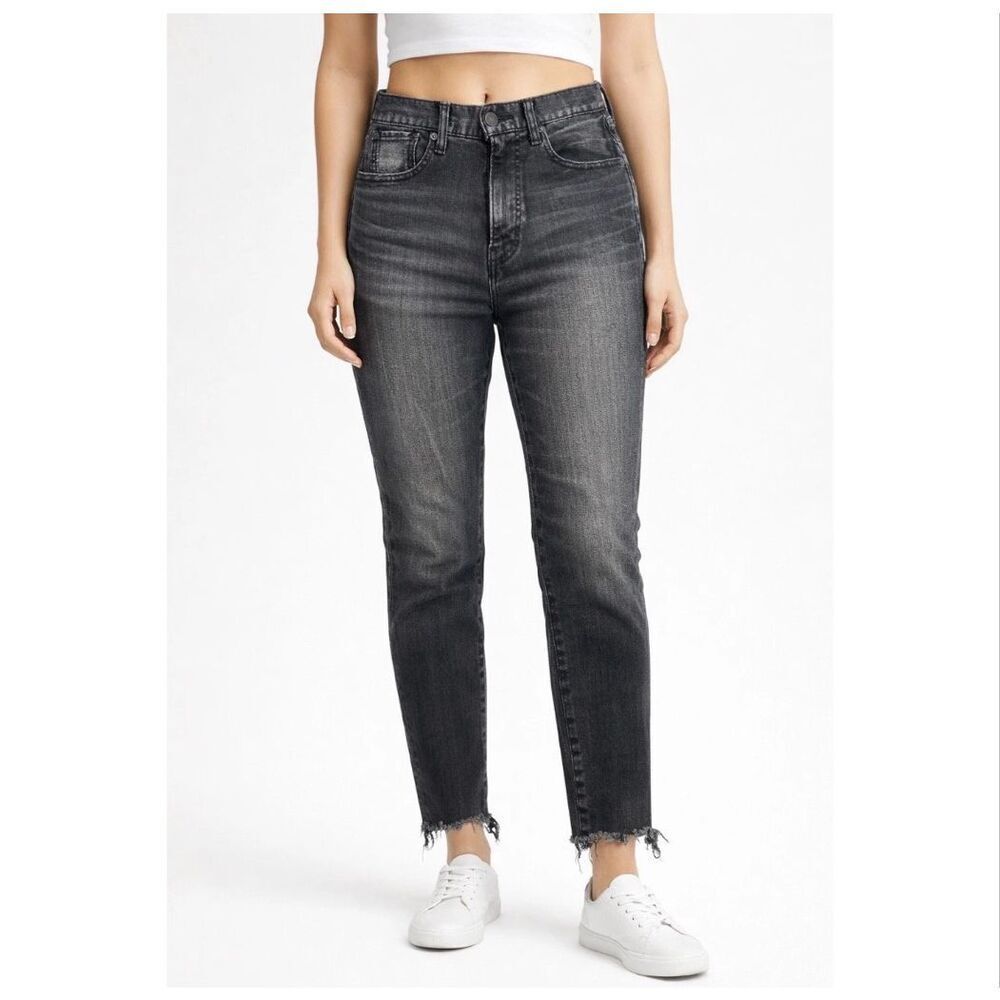Moussy Vintage Denim Straight Leg Dark Wash Black Jeans Raw Hem Women’s Size 30